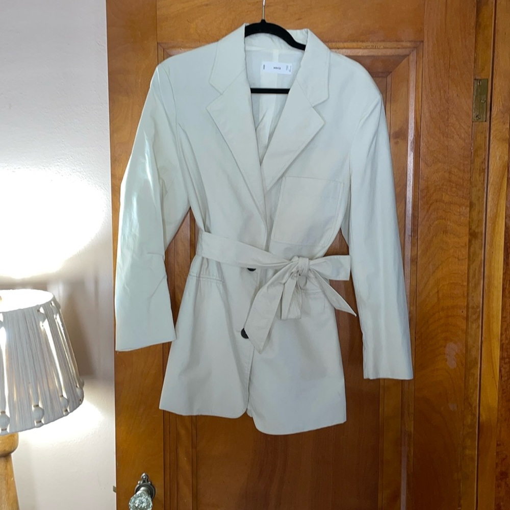 Mango khaki indoor/outdoor jacket with tie at waist; small